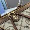 Large TORY BURCH T Monogram Mini Jacquard Barrel Bag in Hazelnut Brown