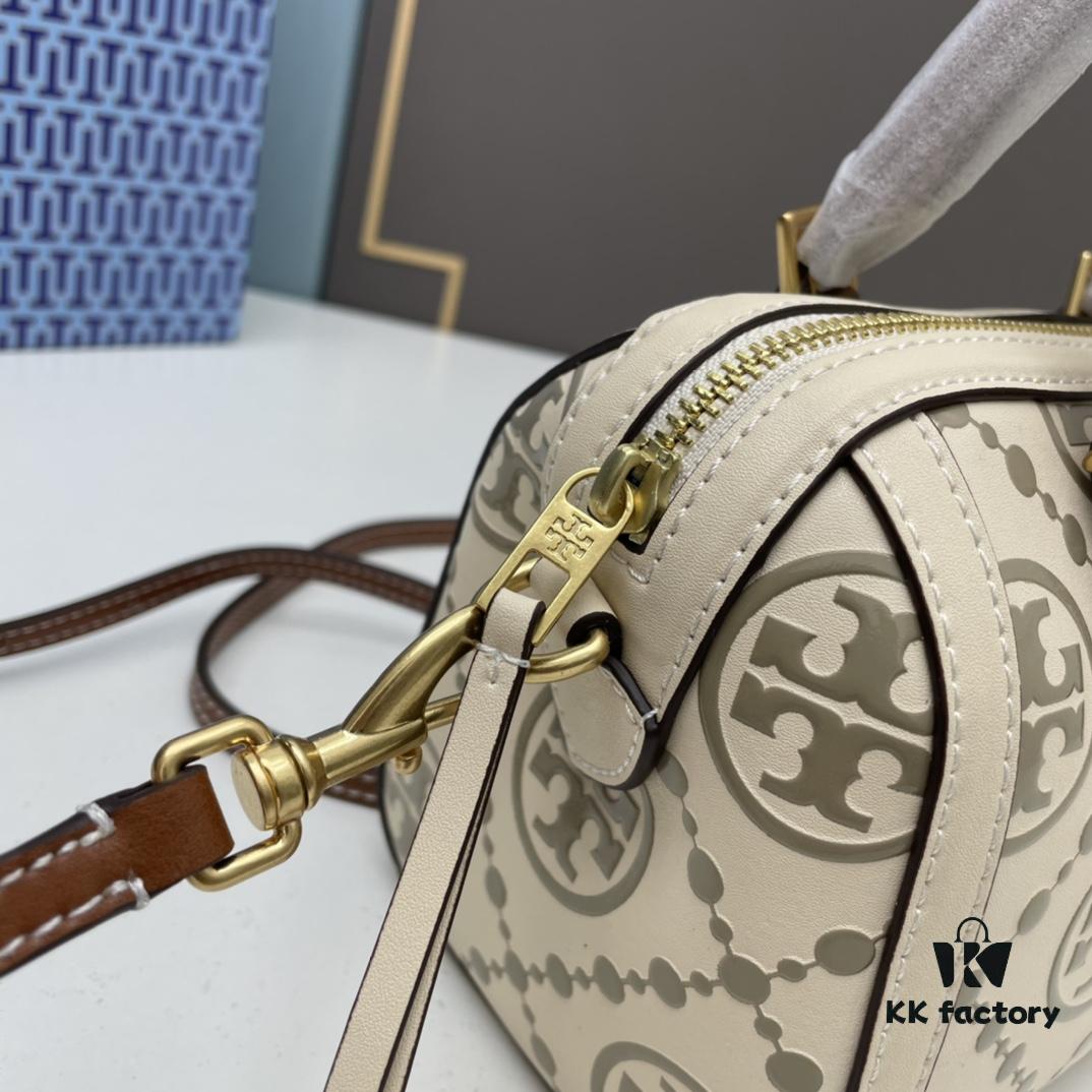 Tory Burch T Monogram Mini Jacquard Barrel Bag in Hazelnut Brown - Small Size