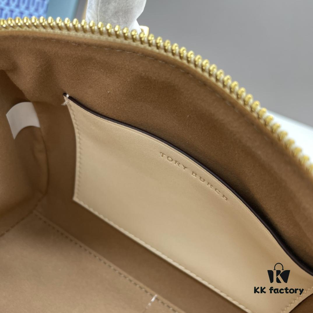 Tory Burch T Monogram Mini Jacquard Barrel Bag in Hazelnut Brown - Small Size