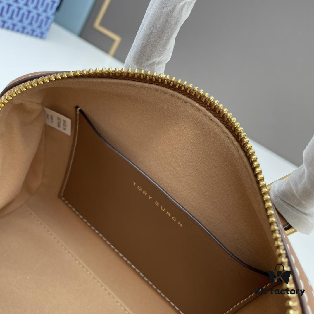 Tory Burch T Monogram Mini Jacquard Barrel Bag in Small, Hazel Brown