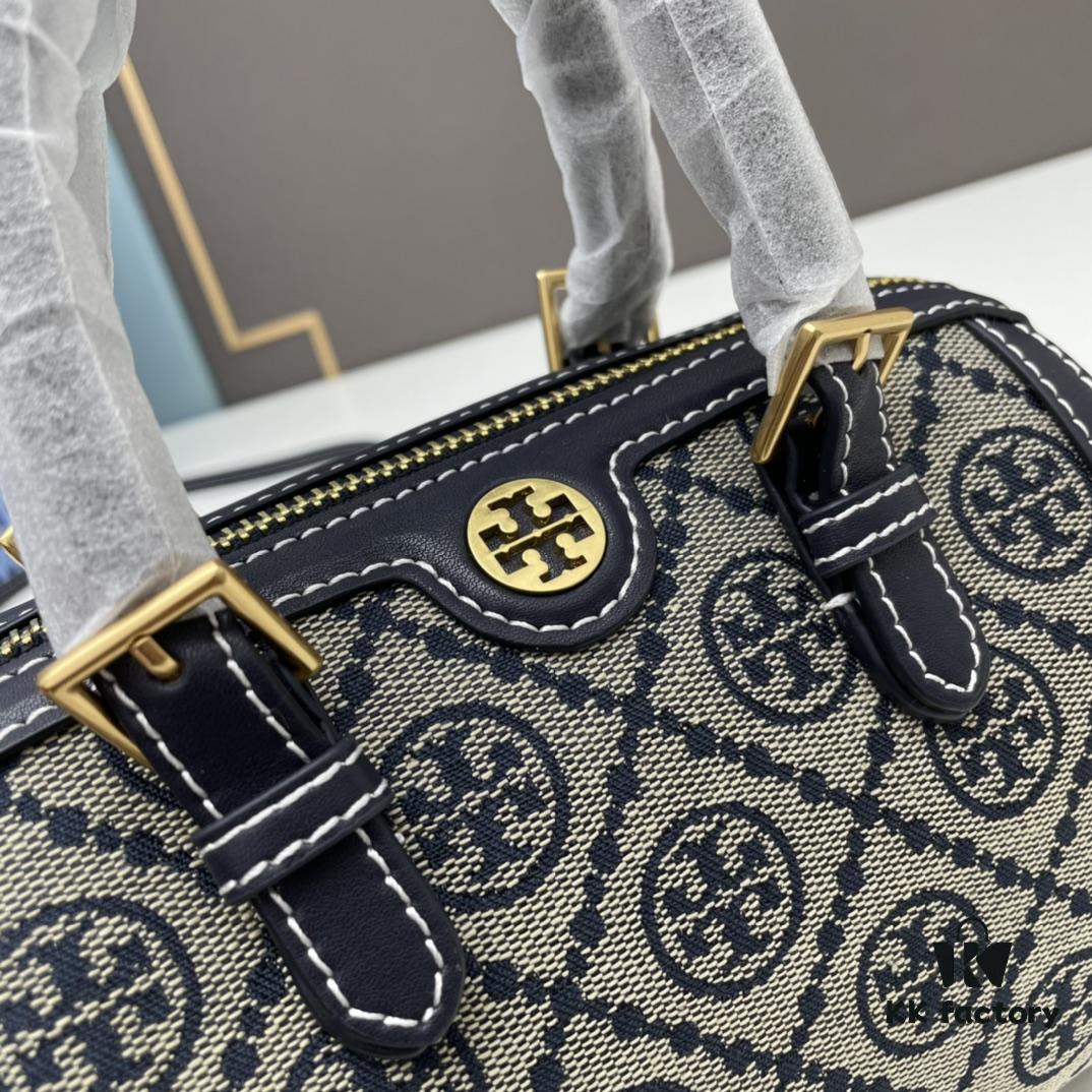 TORY BURCH T Monogram Mini Jacquard Barrel Bag in Hazelnut Brown