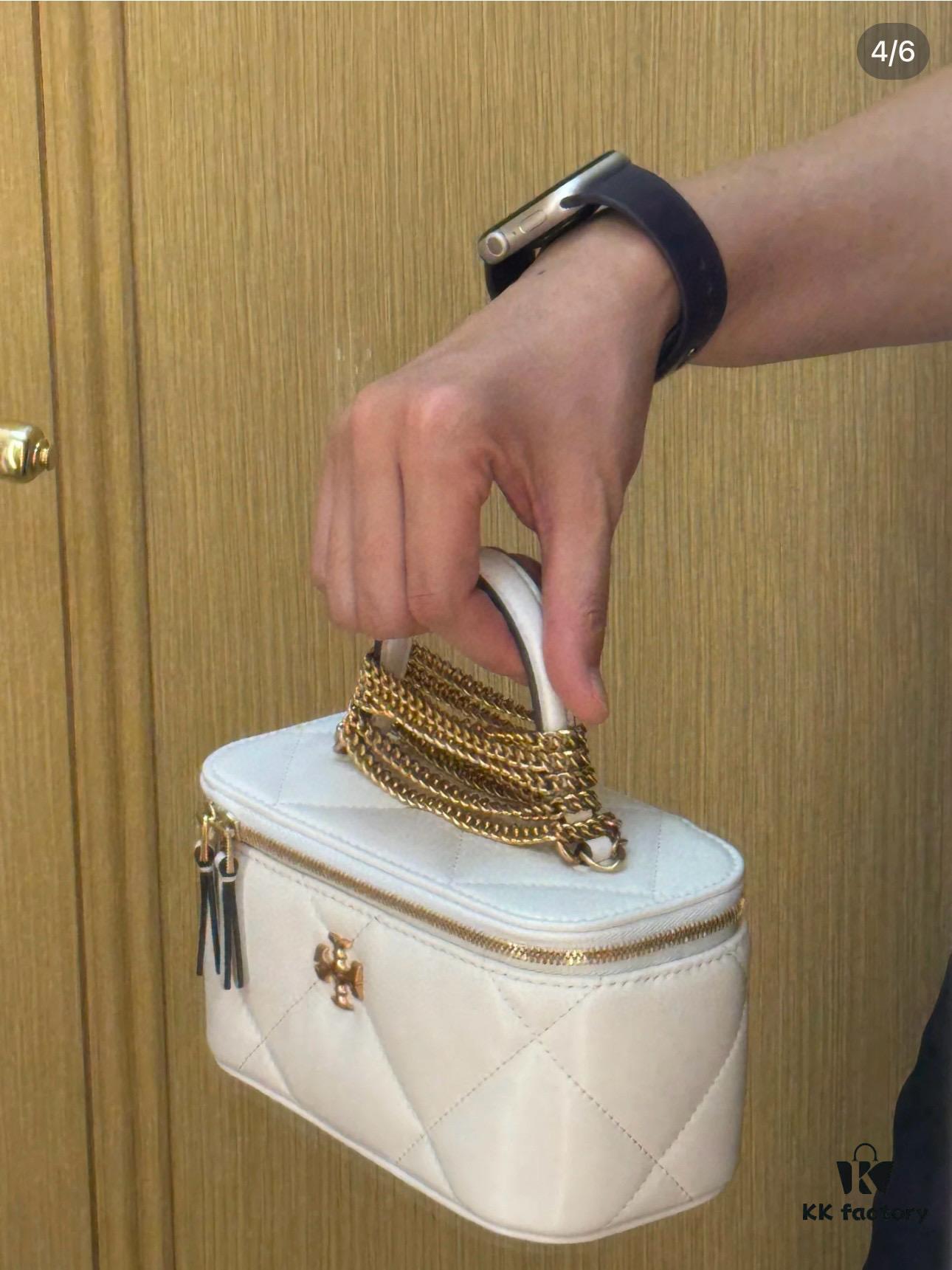 Tory Burch New Kira Cosmetic Box Bag, Soft and Durable Calfskin with Quilted Diamond Stitching, Detachable Strap for Shoulder, Crossbody or Handheld Wear