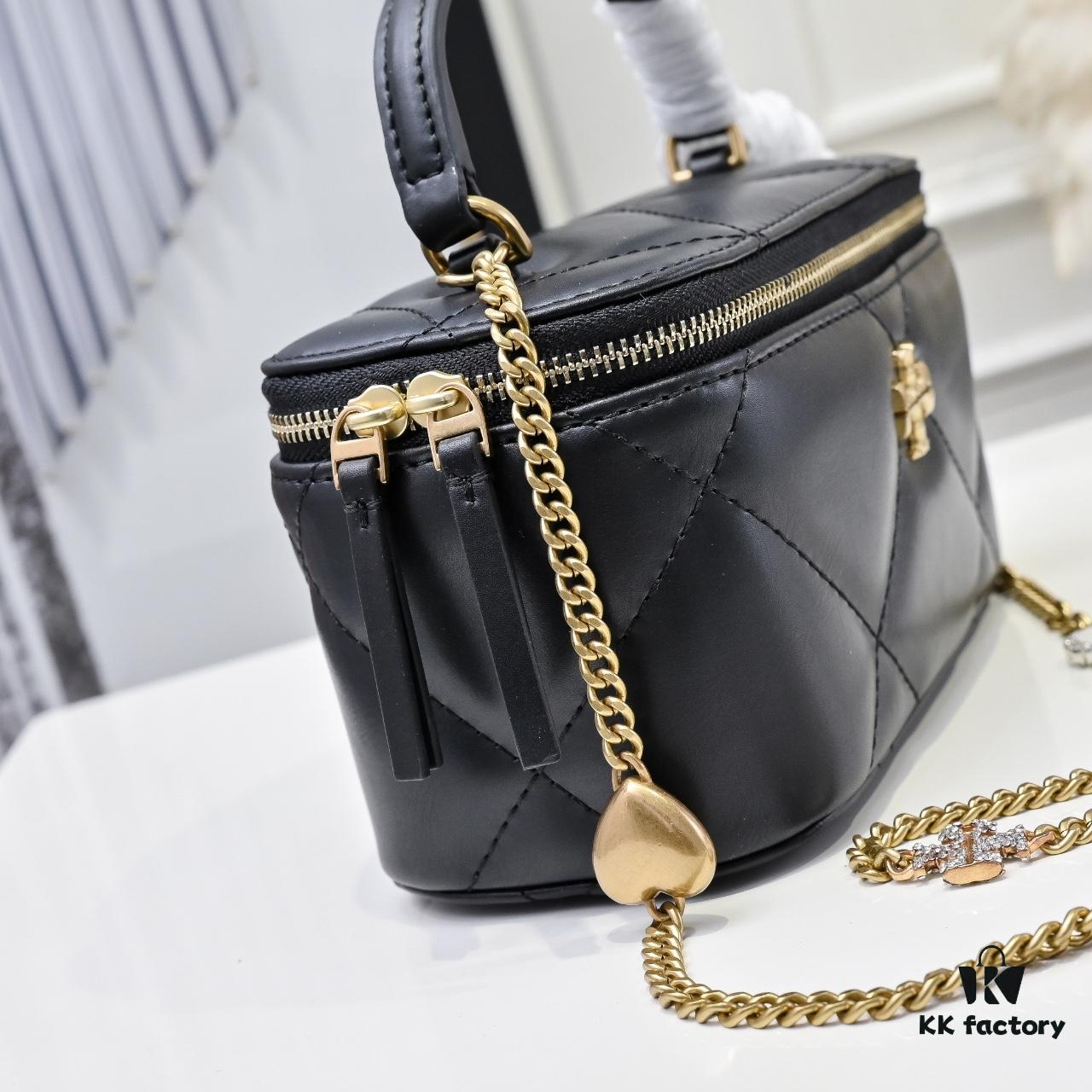 Tory Burch New Kira Makeup Box Bag, Soft and Durable Calfskin with Quilted Diamond Stitching, Detachable Strap for Crossbody, Shoulder or Handheld Wear