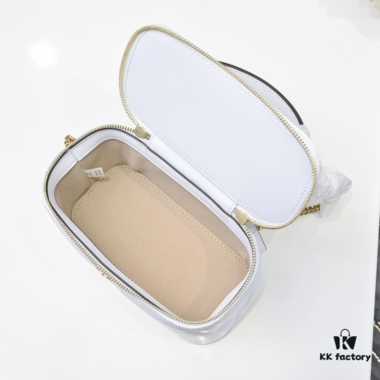 Tory Burch New Kira Cosmetic Box Bag, Soft and Durable Calfskin with Diamond Quilting, Detachable Strap, Double T Logo Hardware