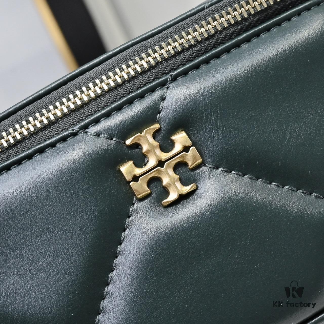 Tory Burch New Kira Cosmetic Box Bag, Soft and Durable Calfskin with Diamond Quilting, Detachable Strap, Double T Logo Hardware