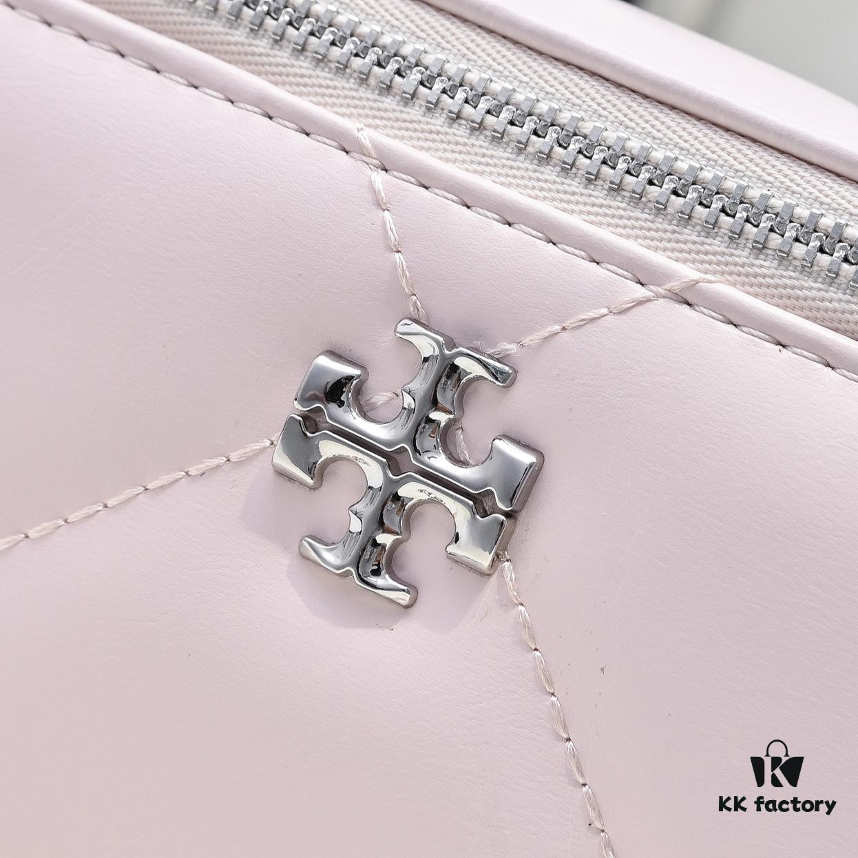 Tory Burch New Kira Cosmetic Box Bag, Soft and Durable Calfskin with Quilted Diamond Stitching, Detachable Strap for Crossbody, Shoulder or Handheld Wear