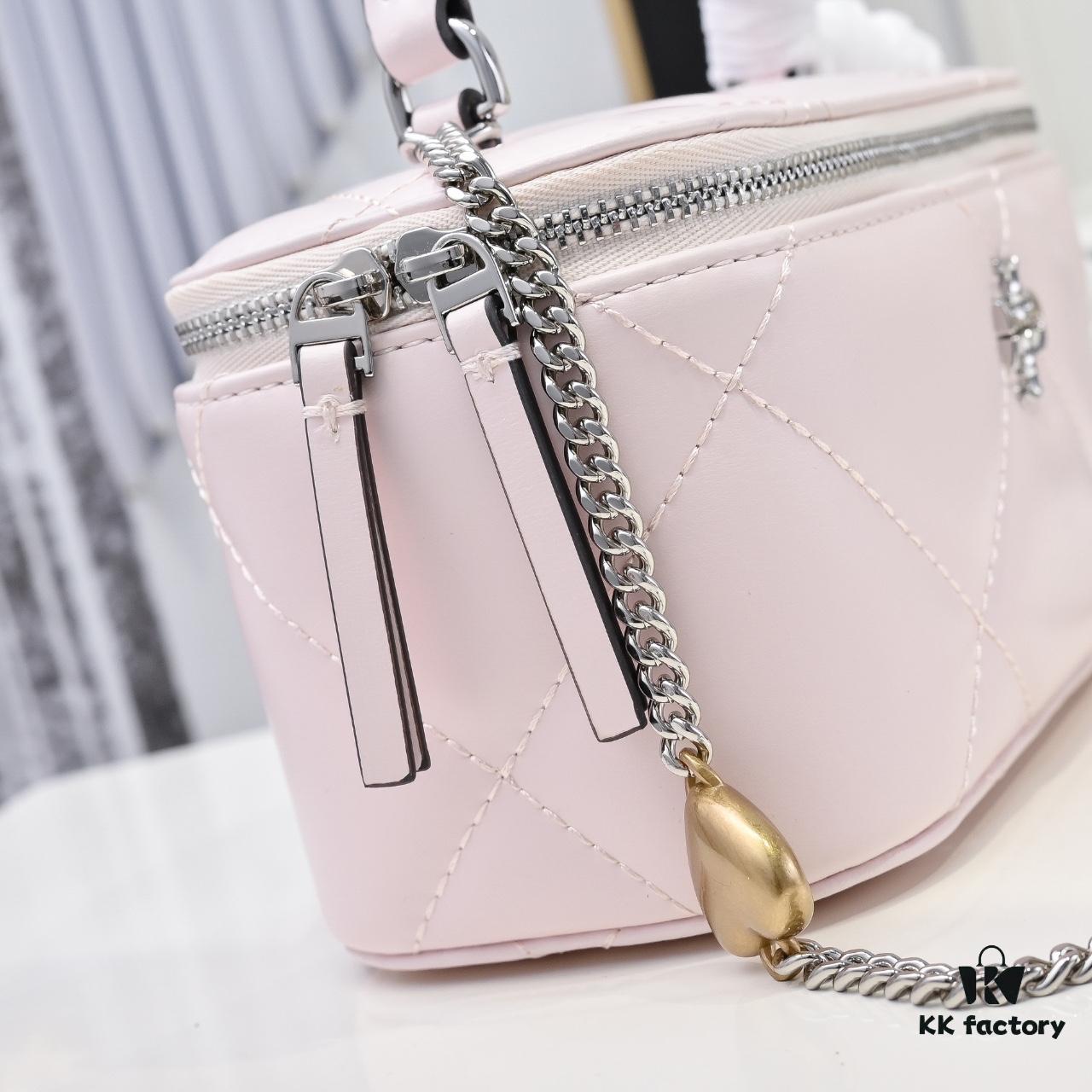 Tory Burch New Kira Cosmetic Box Bag, Soft and Durable Calfskin with Quilted Diamond Stitching, Detachable Strap for Crossbody, Shoulder or Handheld Wear