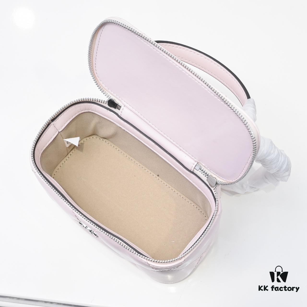 Tory Burch New Kira Cosmetic Box Bag, Soft and Durable Calfskin with Quilted Diamond Stitching, Detachable Strap for Crossbody, Shoulder or Handheld Wear