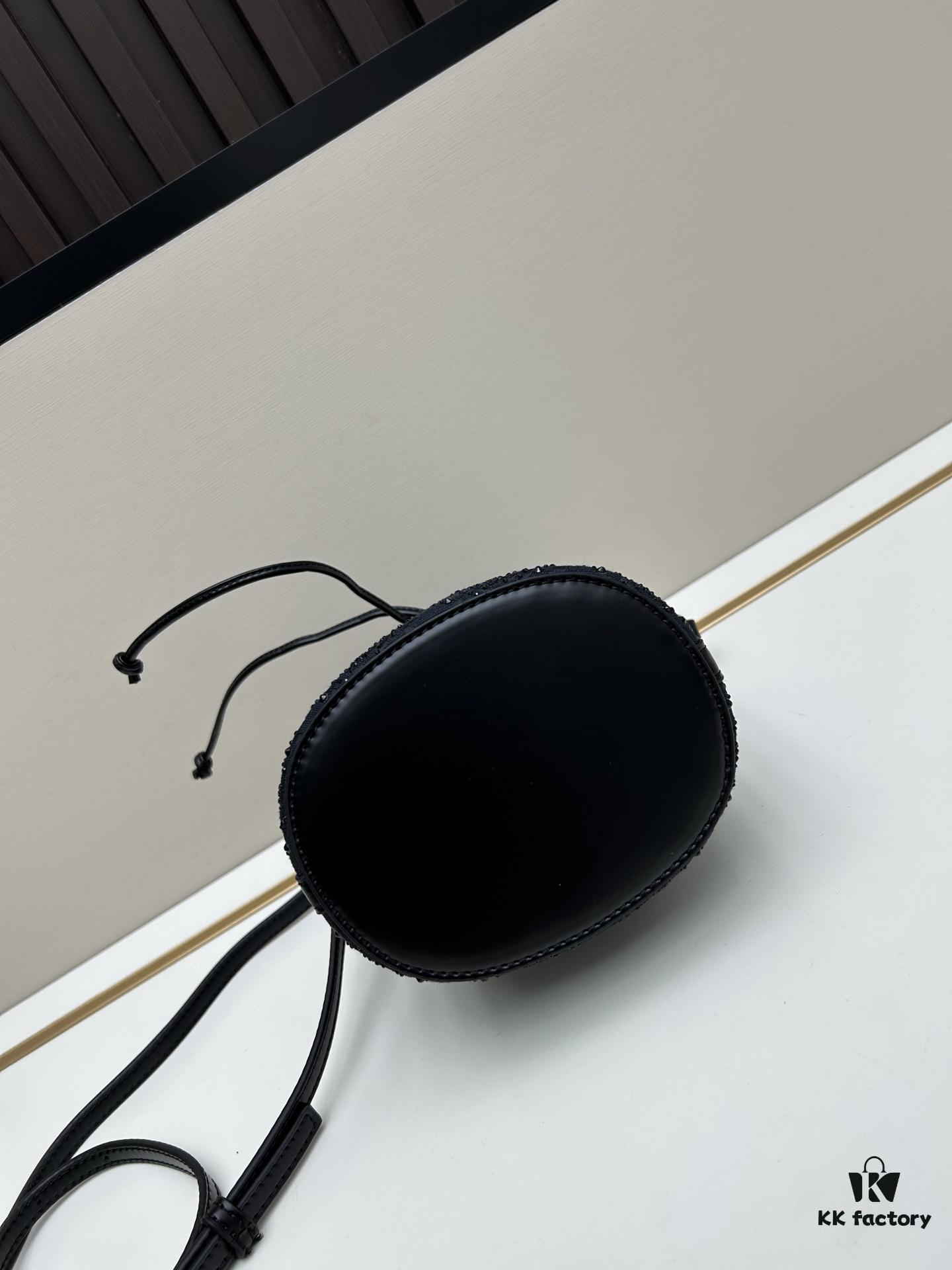 TORY BURCH Monogram 2021 Summer Drawstring Bucket Bag in Navy Canvas with Vintage Jacquard Detail