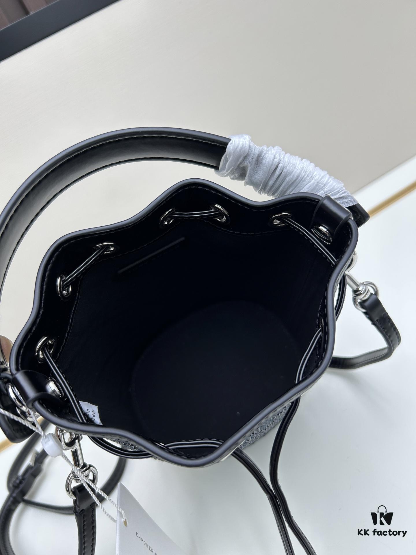 TORY BURCH Monogram 2021 Summer Drawstring Bucket Bag in Navy Canvas with Vintage Jacquard Detail