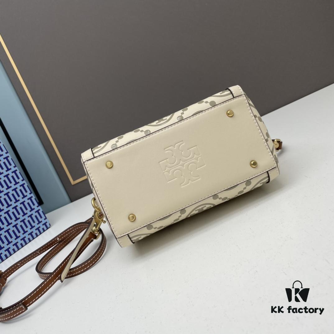 Tory Burch T Monogram Mini Jacquard Barrel Bag in Hazelnut Brown - Small Size