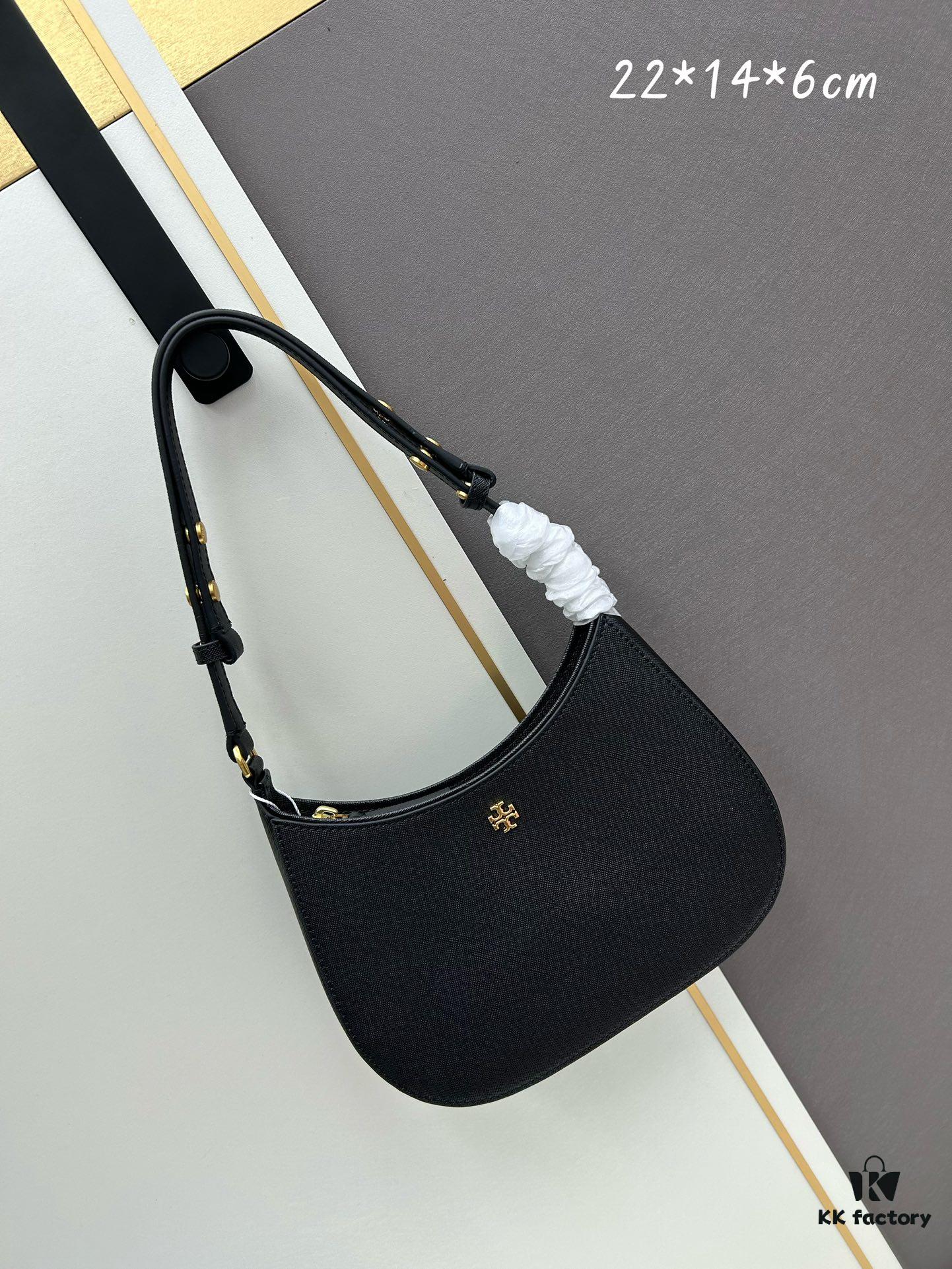 Tory Burch Emerson Series New Half-Moon Bag, Full Leather Crossbody Shoulder Bag with Adjustable Strap