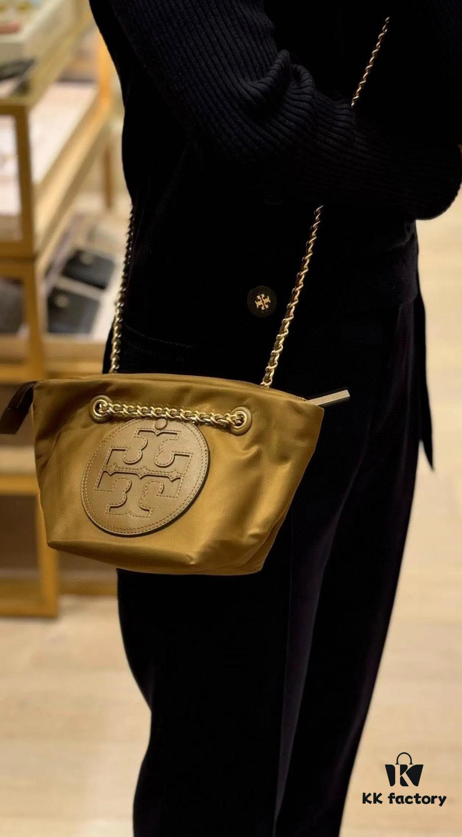 Tory Burch Ella Small Nylon Crossbody Bag – Lightweight Recycled Nylon with Woven Chain Strap