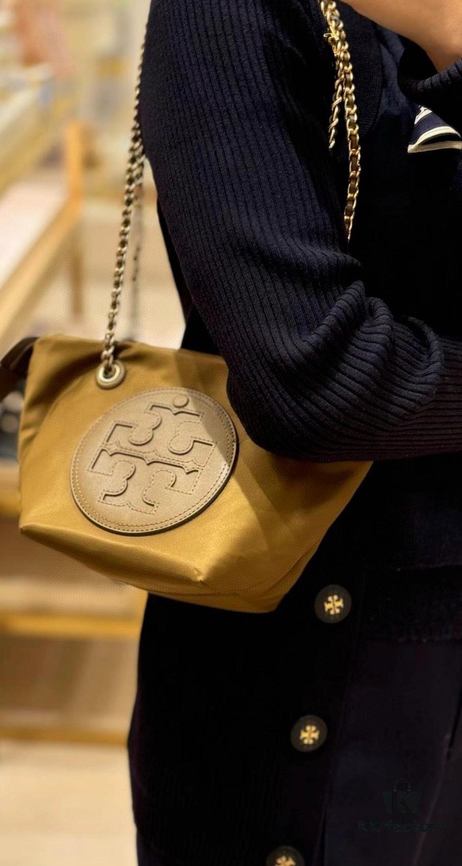 Tory Burch Ella Small Nylon Crossbody Bag – Lightweight Recycled Nylon with Woven Chain Strap