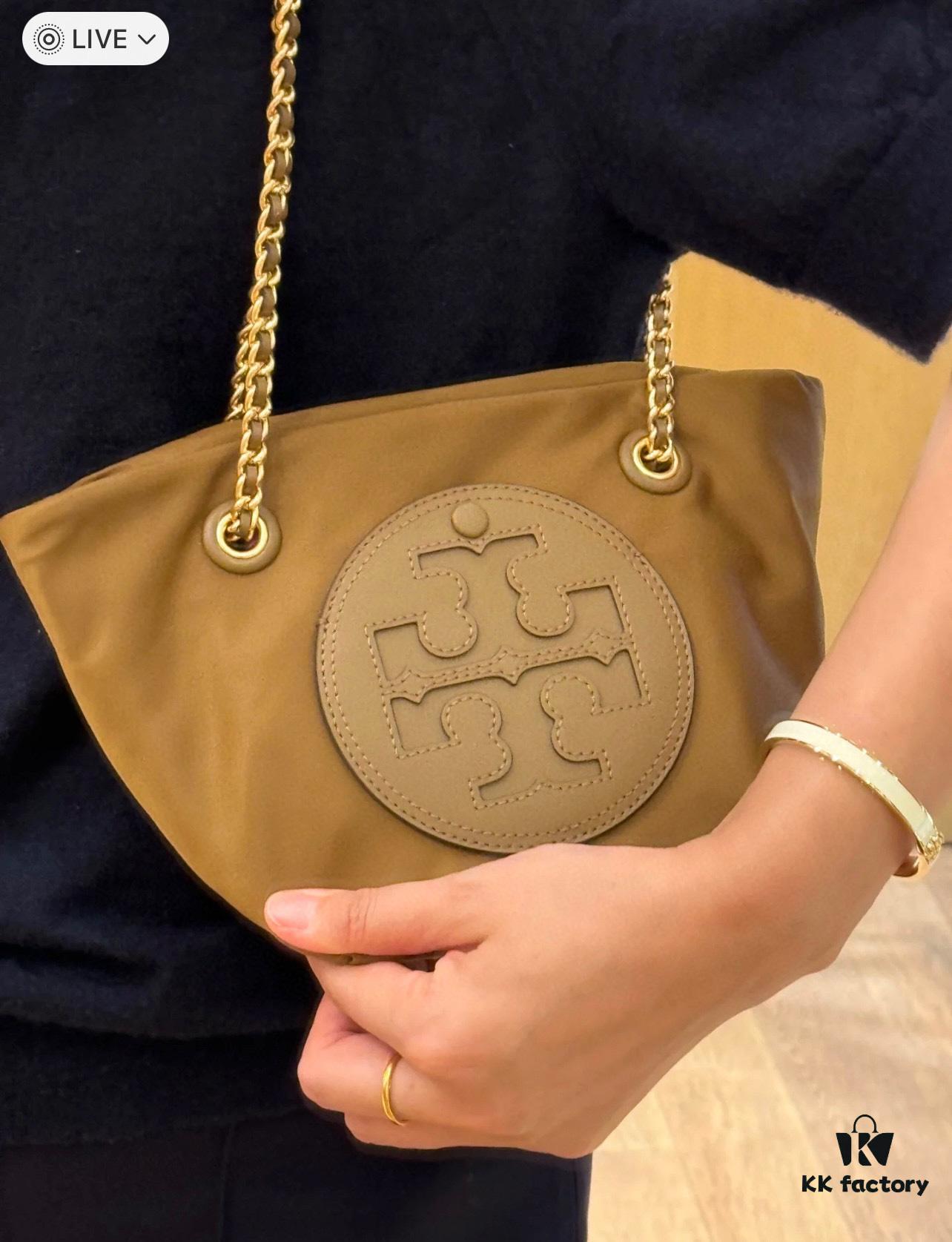 Tory Burch Ella Small Nylon Crossbody Bag – Lightweight Recycled Nylon with Woven Chain Strap