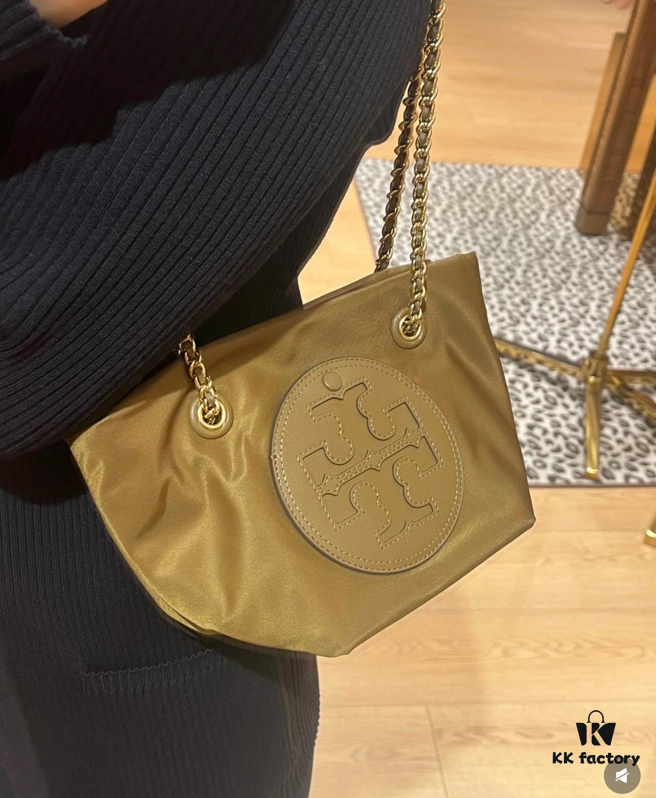 Tory Burch Ella Small Nylon Crossbody Bag – Lightweight Recycled Nylon with Woven Chain Strap