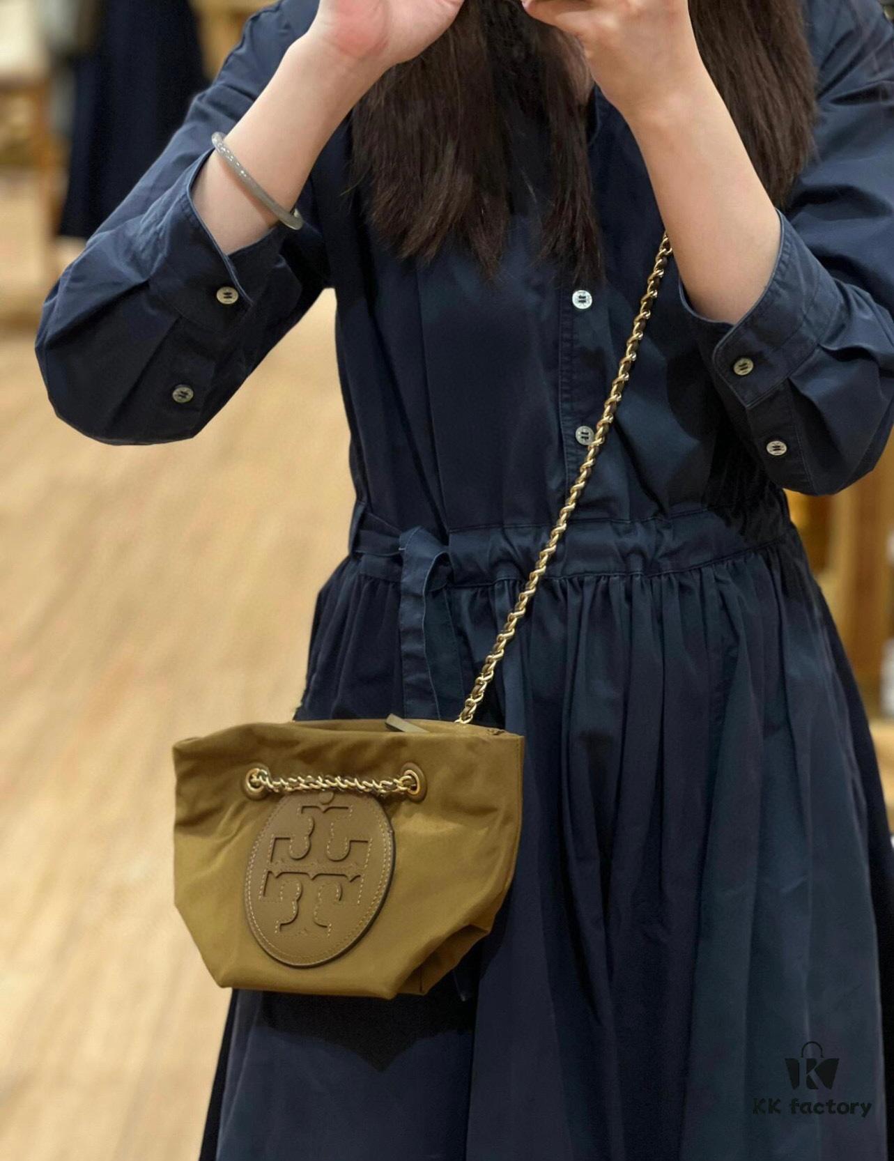 Tory Burch Ella Small Nylon Crossbody Bag – Lightweight Recycled Nylon with Woven Chain Strap