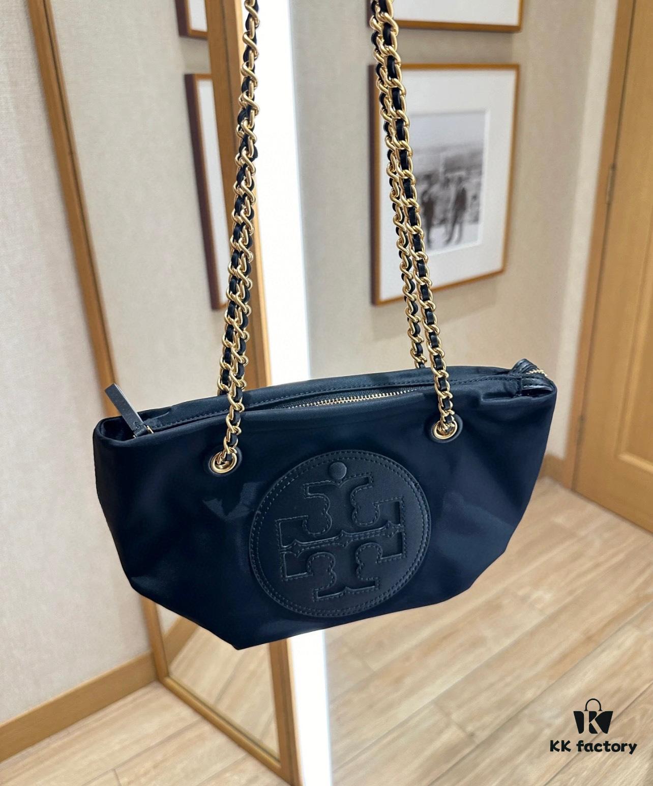 Tory Burch Ella Small Nylon Crossbody Bag – Lightweight Recycled Nylon with Woven Chain Strap