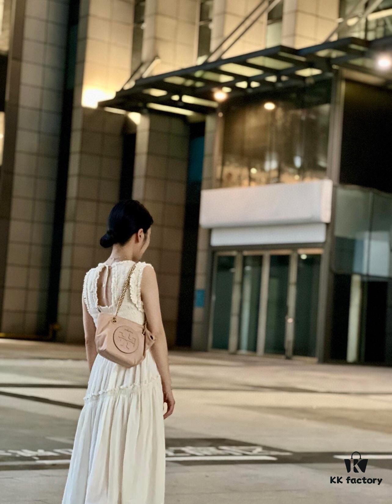 Tory Burch Ella Mini Chain Crossbody Bag – Lightweight Recycled Nylon Design with Woven Strap