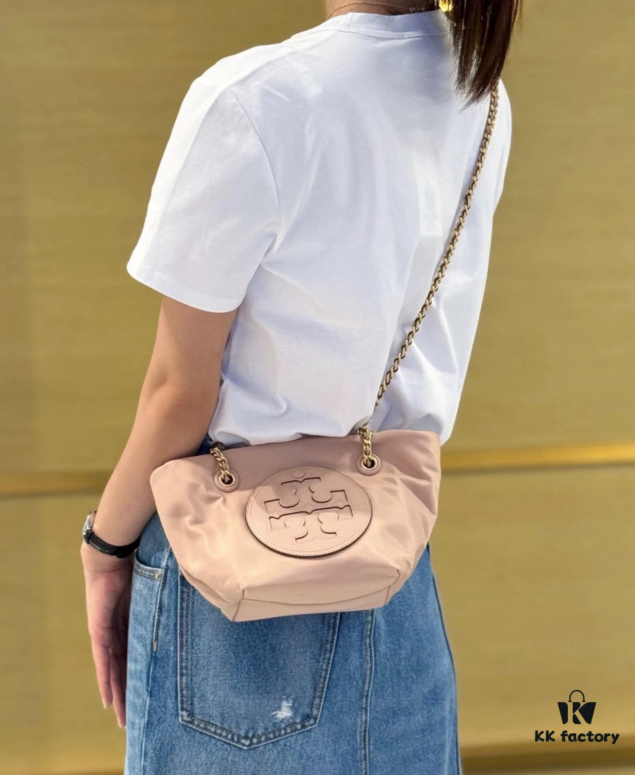 Tory Burch Ella Mini Chain Crossbody Bag – Lightweight Recycled Nylon Design with Woven Strap