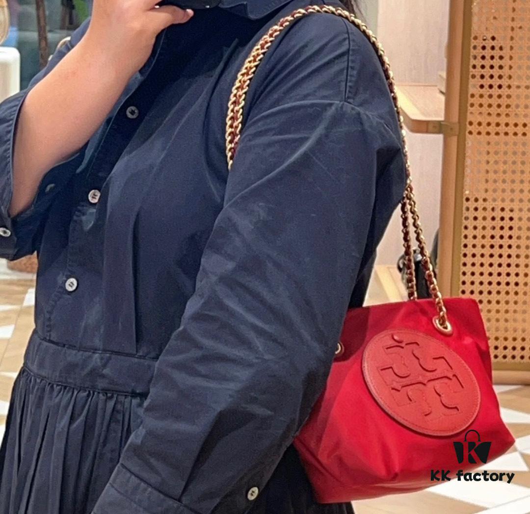 Tory Burch Ella Mini Chain Crossbody Bag – Lightweight Recycled Nylon Design with Woven Strap