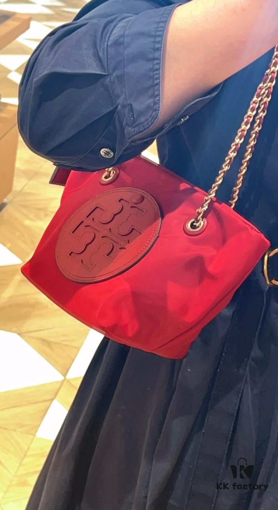 Tory Burch Ella Mini Chain Crossbody Bag – Lightweight Recycled Nylon Design with Woven Strap