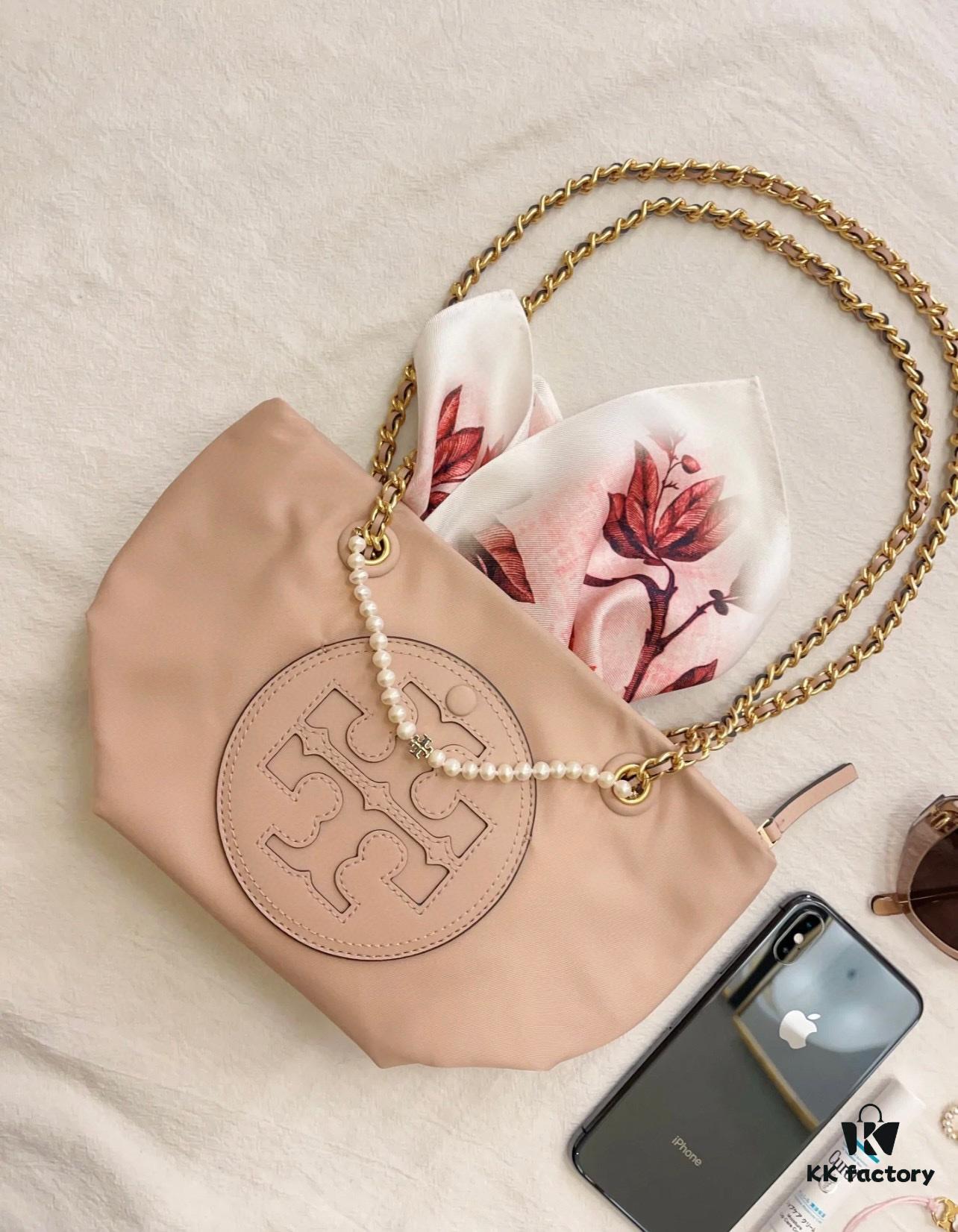 Tory Burch Ella Mini Chain Crossbody Bag – Lightweight Recycled Nylon Design with Woven Strap