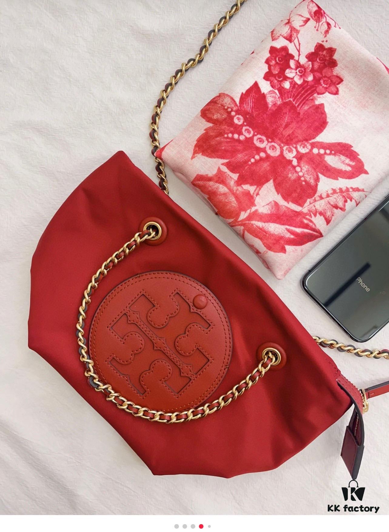 Tory Burch Ella Mini Chain Crossbody Bag – Lightweight Recycled Nylon Design with Woven Strap