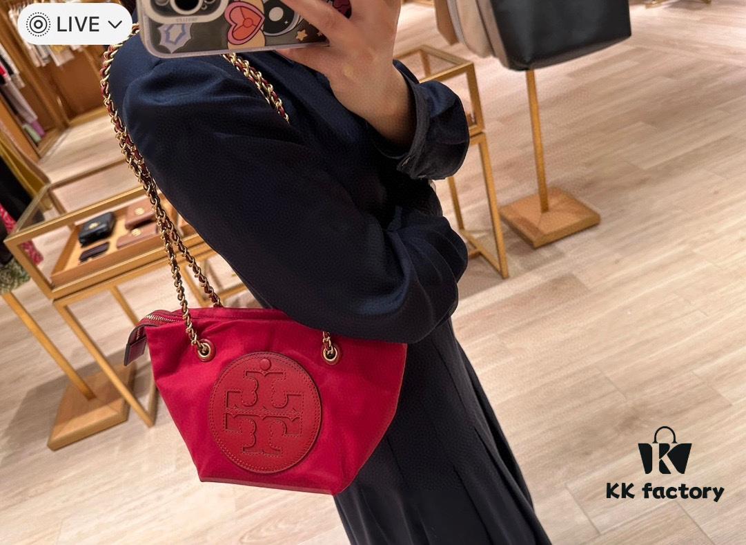 Tory Burch Ella Mini Chain Crossbody Bag – Lightweight Recycled Nylon Design with Woven Strap