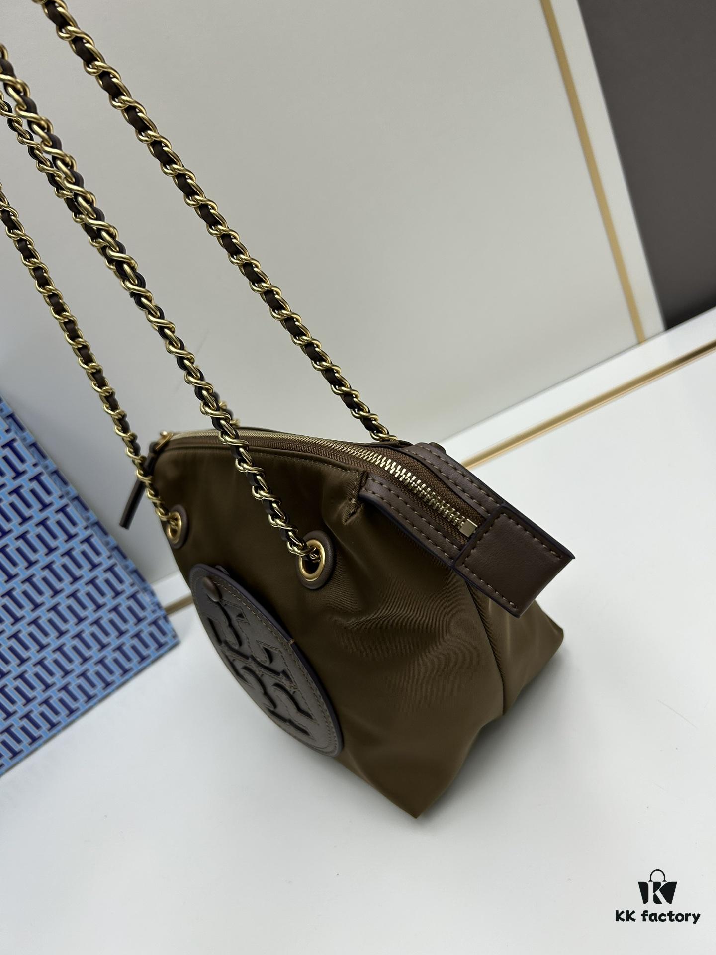 Tory Burch Ella Small Nylon Crossbody Bag – Lightweight Regenerated Nylon with Woven Chain Strap