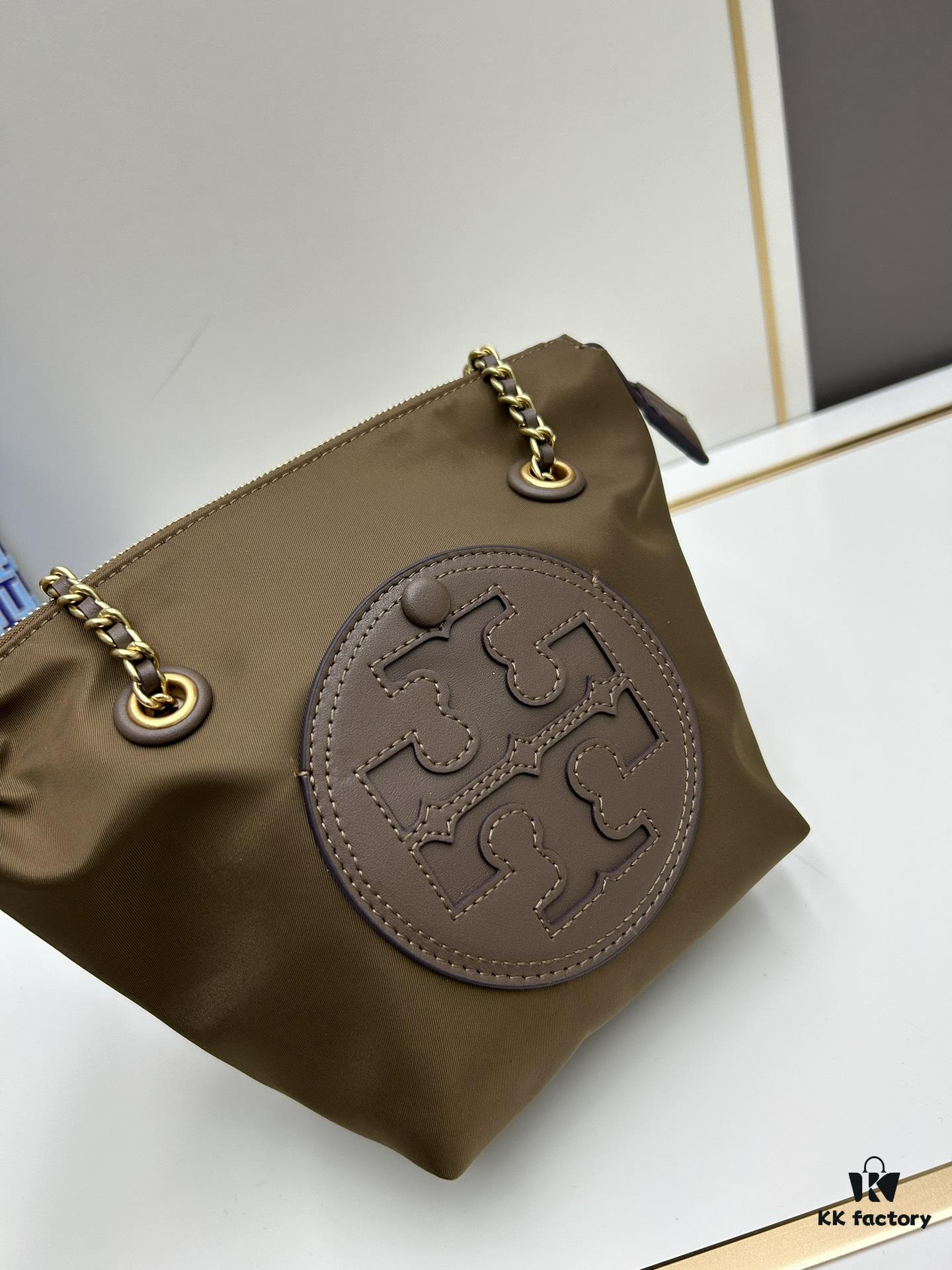 Tory Burch Ella Small Nylon Crossbody Bag – Lightweight Regenerated Nylon with Woven Chain Strap