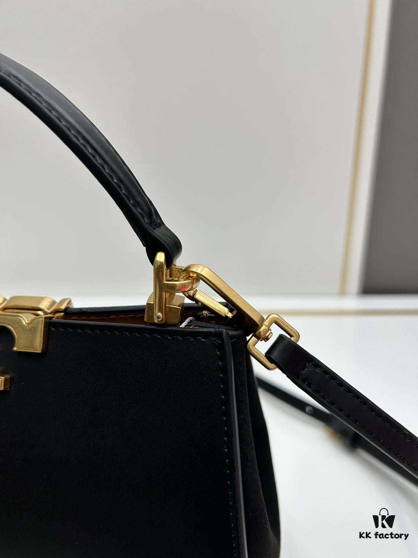 Tory Burch Eleanor Leather Handbag - Full Genuine Leather Series, New Arrival with Premium Suede Trim and Signature Double-T Logo