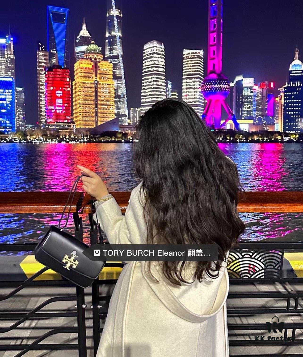 Original Quality [Full Genuine Leather Series, New Arrival with Attention to Details] [Wide Black Version] #TORYBURCH# Eleanor New Tofu Bag