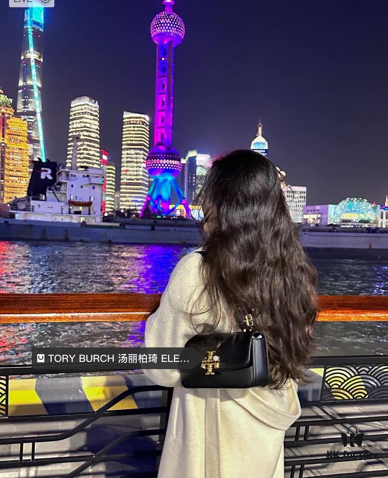 Original Quality [Full Genuine Leather Series, New Arrival with Attention to Details] [Wide Black Version] #TORYBURCH# Eleanor New Tofu Bag