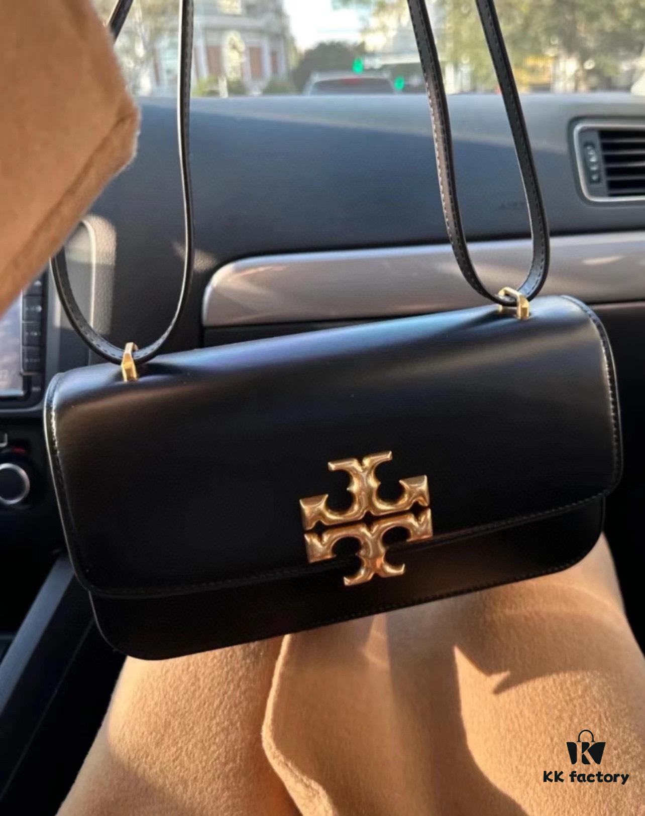 Original Quality [Full Genuine Leather Series, New Arrival with Attention to Details] [Wide Black Version] #TORYBURCH# Eleanor New Tofu Bag