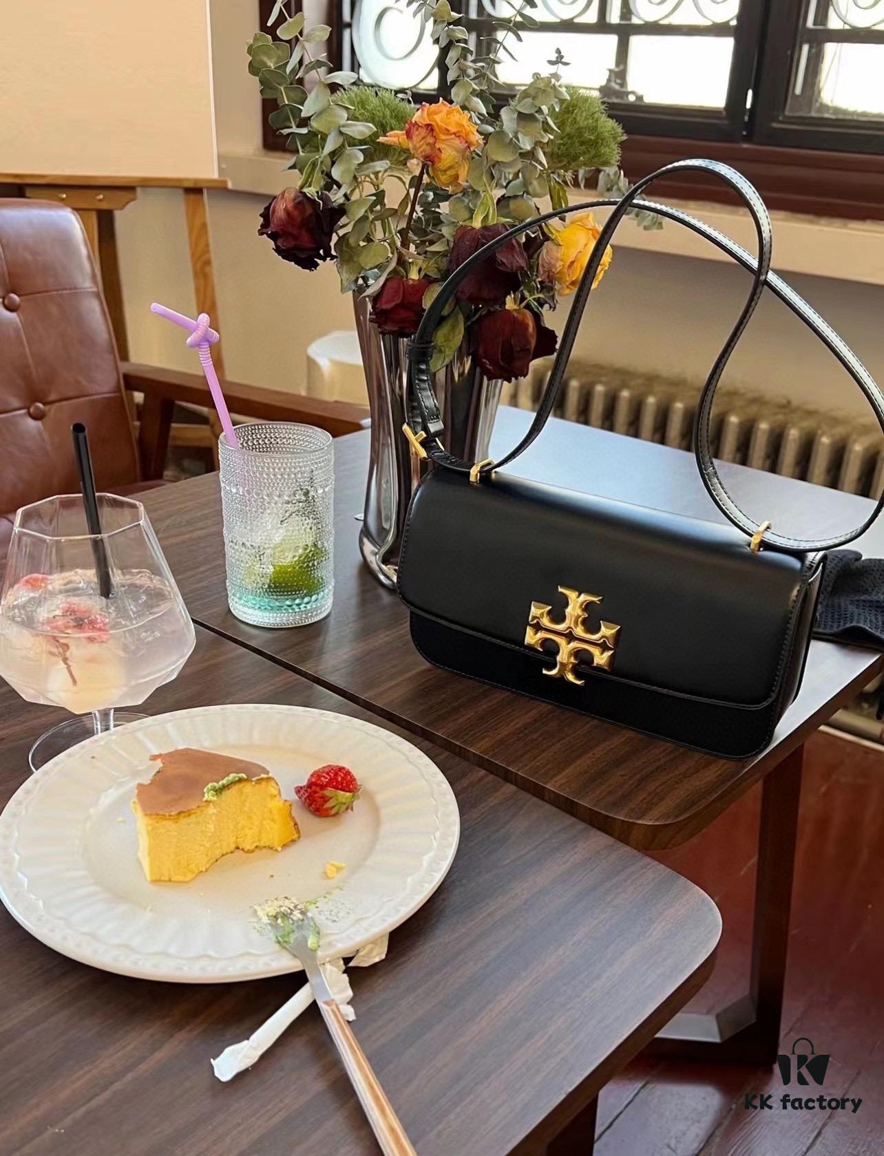 Original Quality [Full Genuine Leather Series, New Arrival with Attention to Details] [Wide Black Version] #TORYBURCH# Eleanor New Tofu Bag