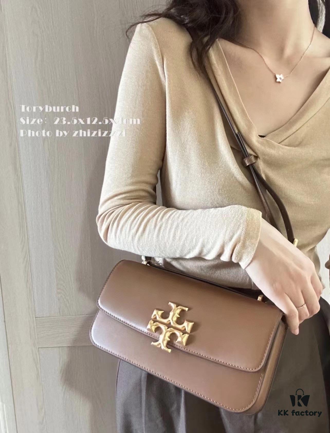 Original Quality [Full Genuine Leather Series, New Arrival with Attention to Detail] [Wide Black Version] #TORYBURCH# Eleanor New Tofu Bag