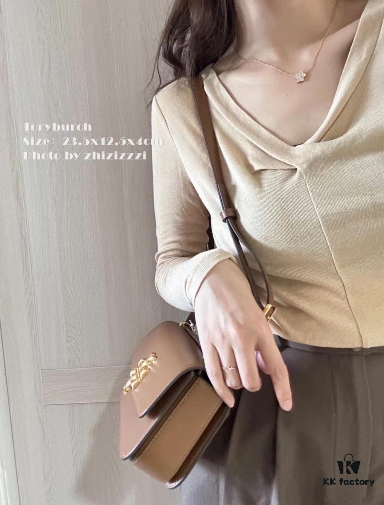 Original Quality [Full Genuine Leather Series, New Arrival with Attention to Detail] [Wide Black Version] #TORYBURCH# Eleanor New Tofu Bag