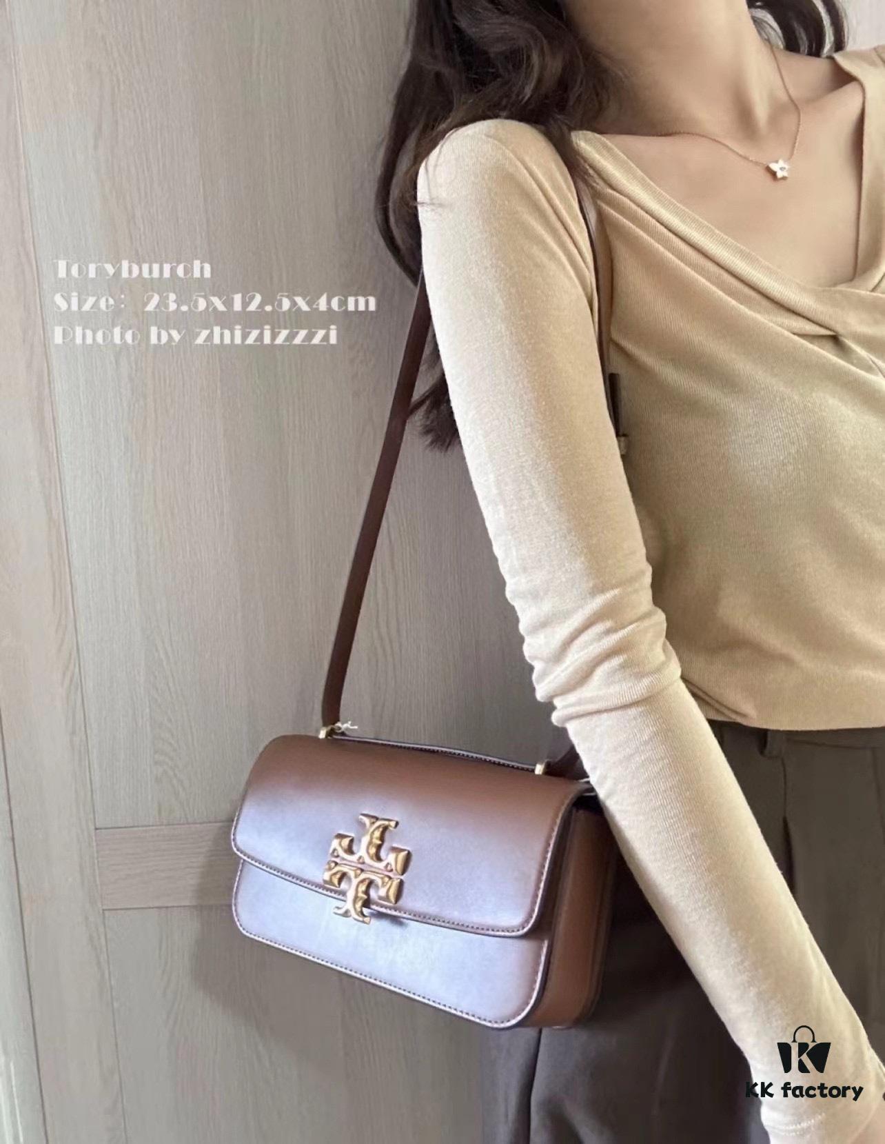 Original Quality [Full Genuine Leather Series, New Arrival with Attention to Detail] [Wide Black Version] #TORYBURCH# Eleanor New Tofu Bag