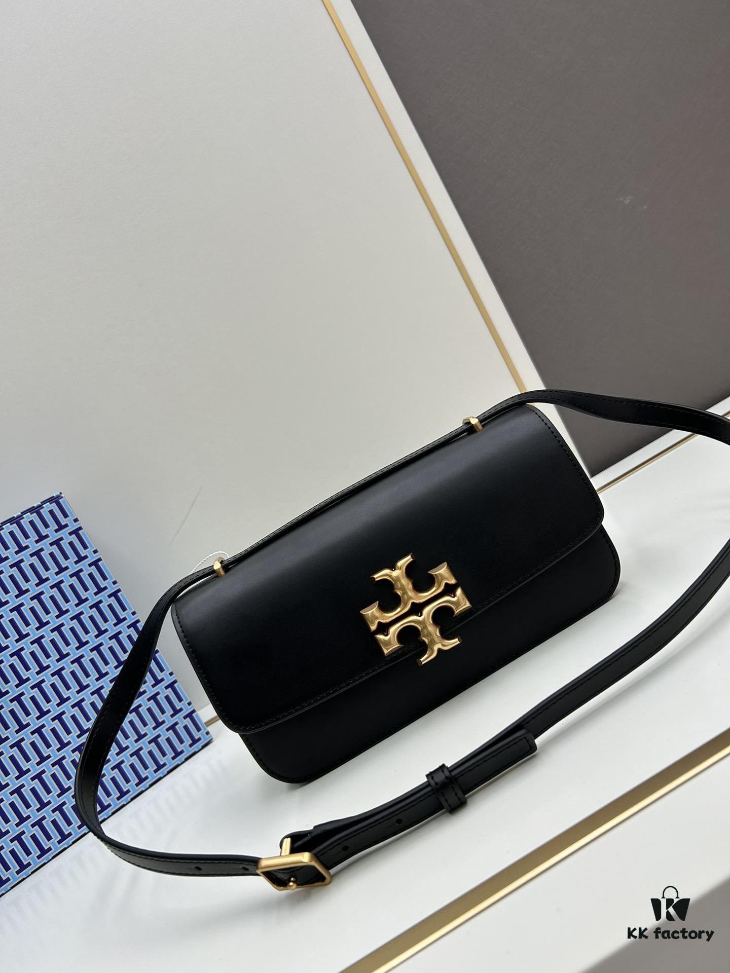 Original Quality [Full Leather Series, New Item with Attention to Details] [Wide Black Version] #TORYBURCH# Eleanor New Tofu Bag