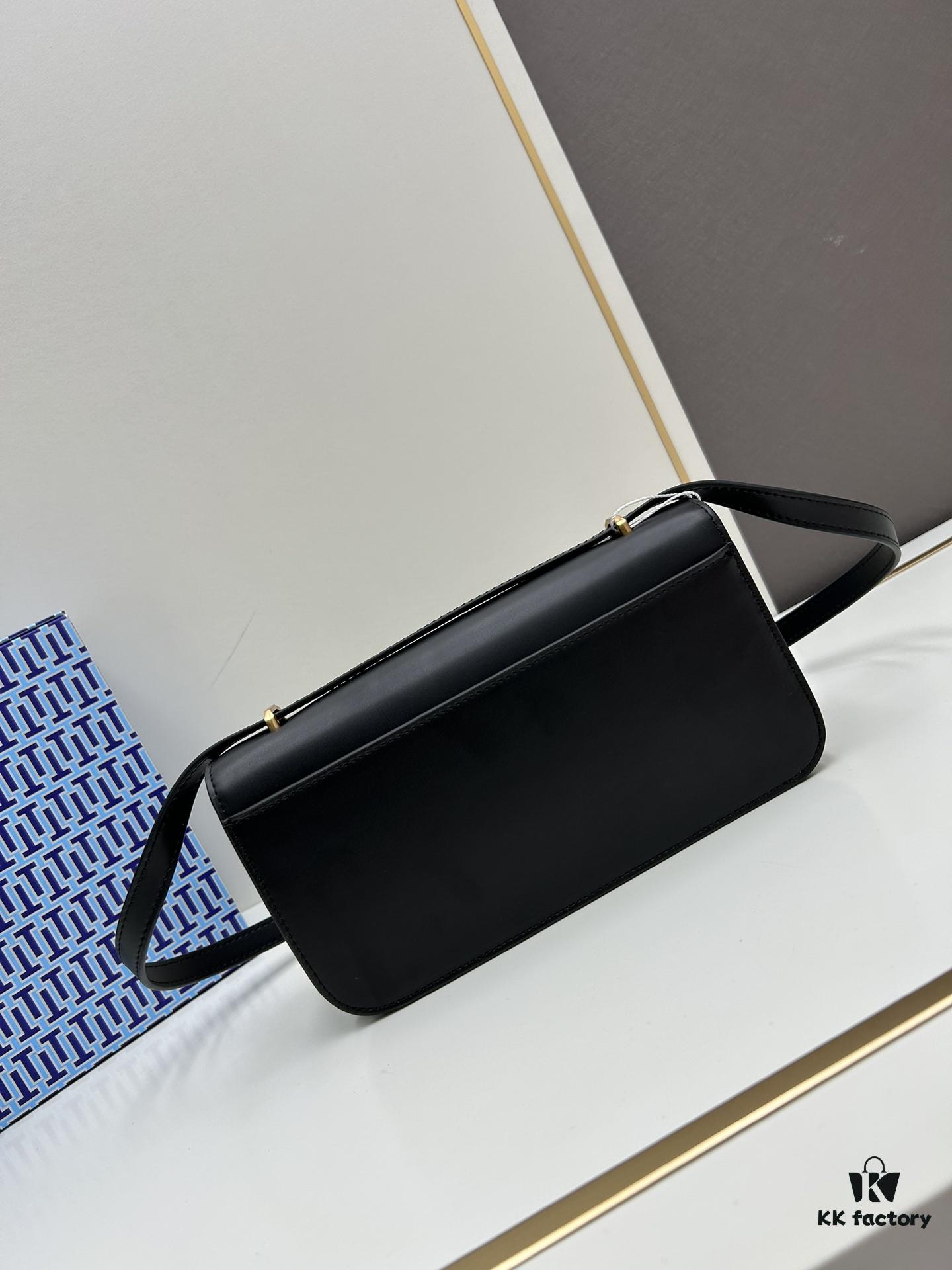 Authentic Quality [Full Genuine Leather Series, New Arrival with Attention to Detail] [Wide Black Version] #TORYBURCH# Eleanor New Tofu Bag