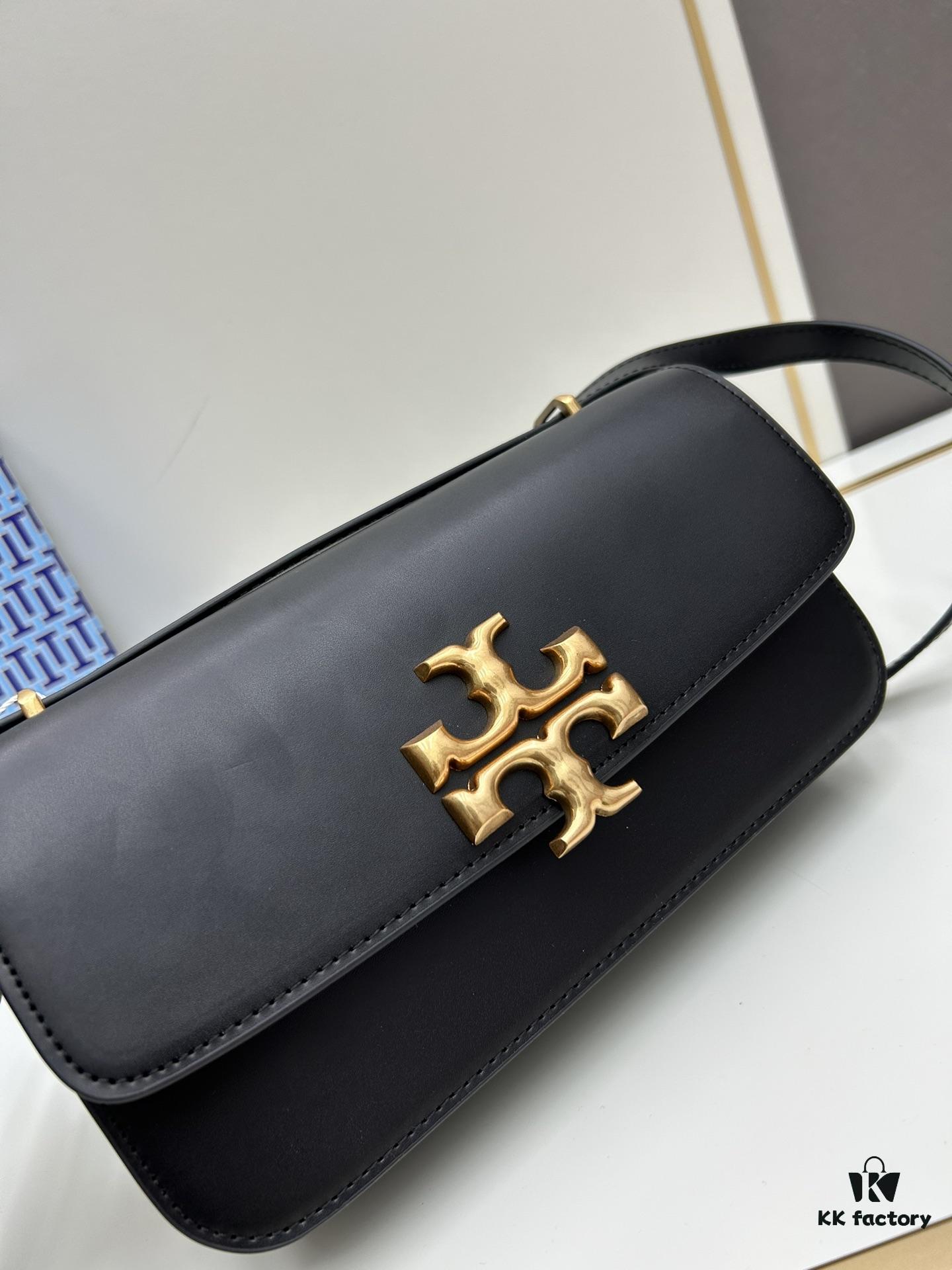 Authentic Quality [Full Genuine Leather Series, New Arrival with Attention to Detail] [Wide Black Version] #TORYBURCH# Eleanor New Tofu Bag