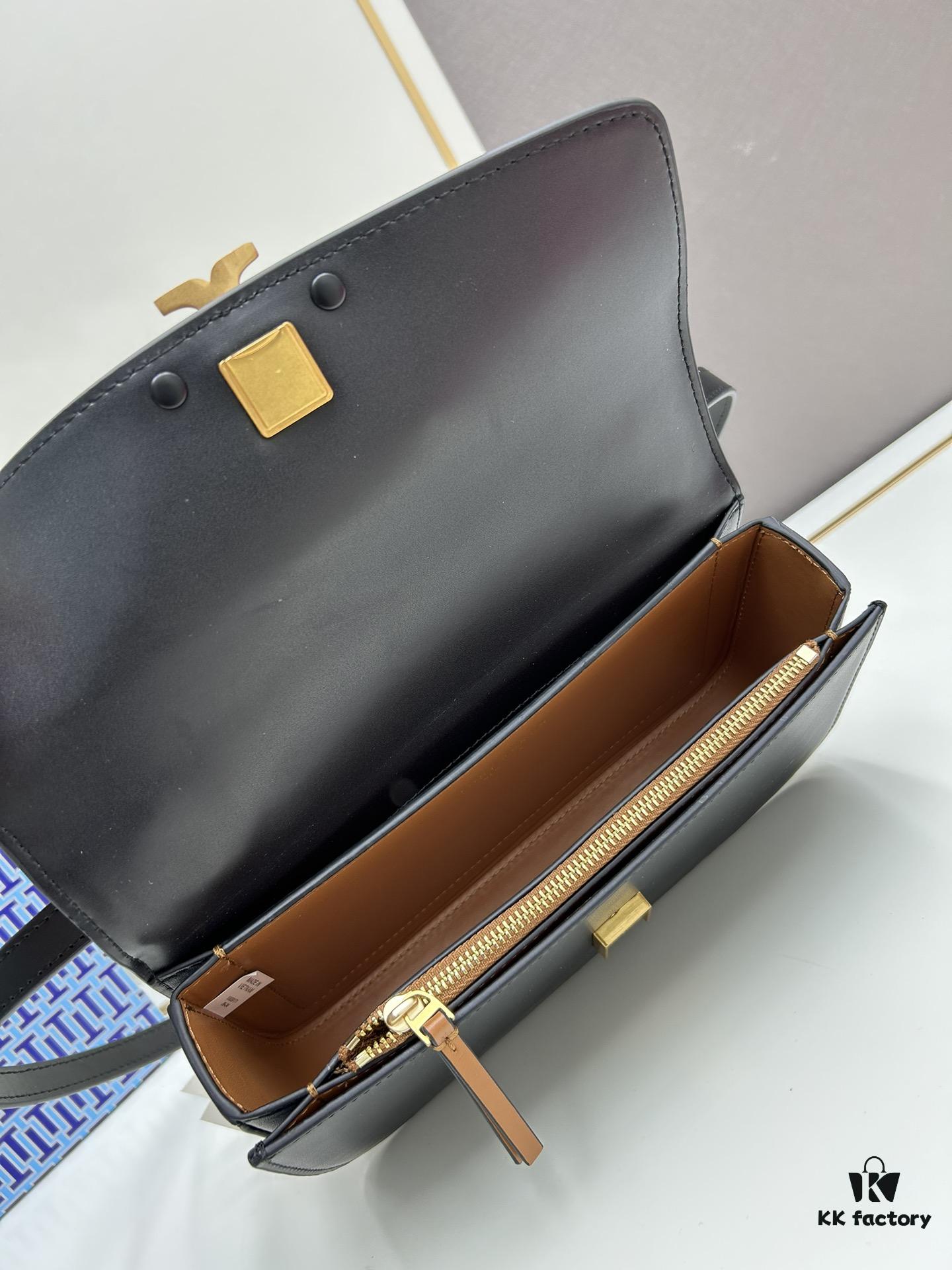Authentic Quality [Full Genuine Leather Series, New Arrival with Attention to Detail] [Wide Black Version] #TORYBURCH# Eleanor New Tofu Bag