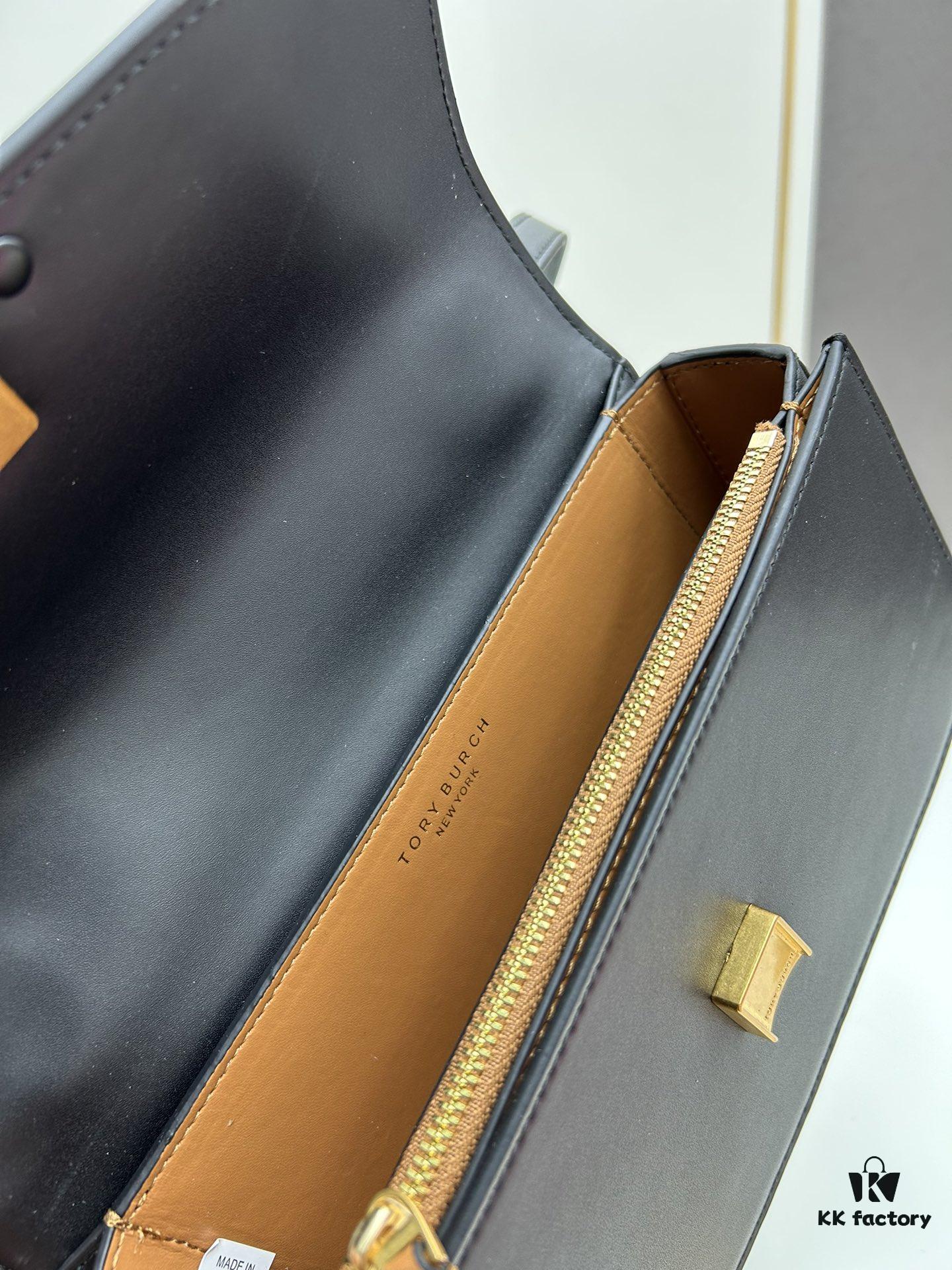 Authentic Quality [Full Genuine Leather Series, New Arrival with Attention to Detail] [Wide Black Version] #TORYBURCH# Eleanor New Tofu Bag