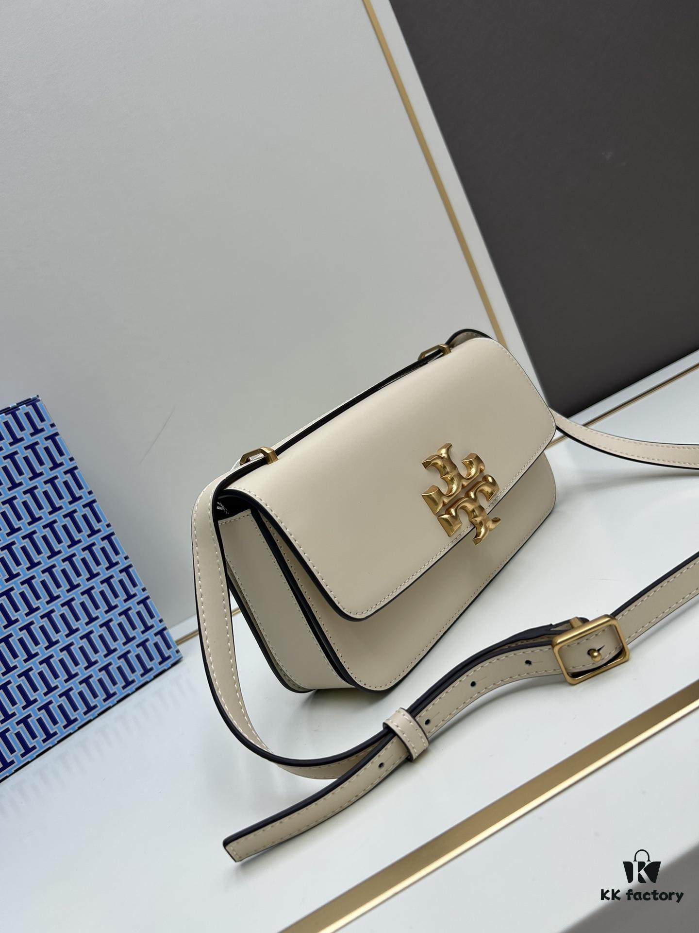 Original Quality [Full Leather Series, New Model with Attention to Detail] [Wide Black Version] #TORYBURCH# Eleanor New Tofu Bag