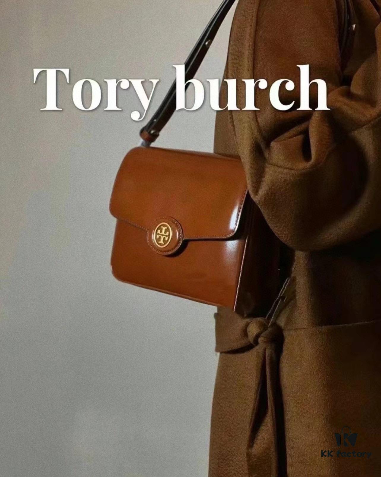 New Arrival TORY BURCH Robinson Series Dual-Use Shoulder Bag – Spazzolato Shiny Patent Leather Messenger Bag
