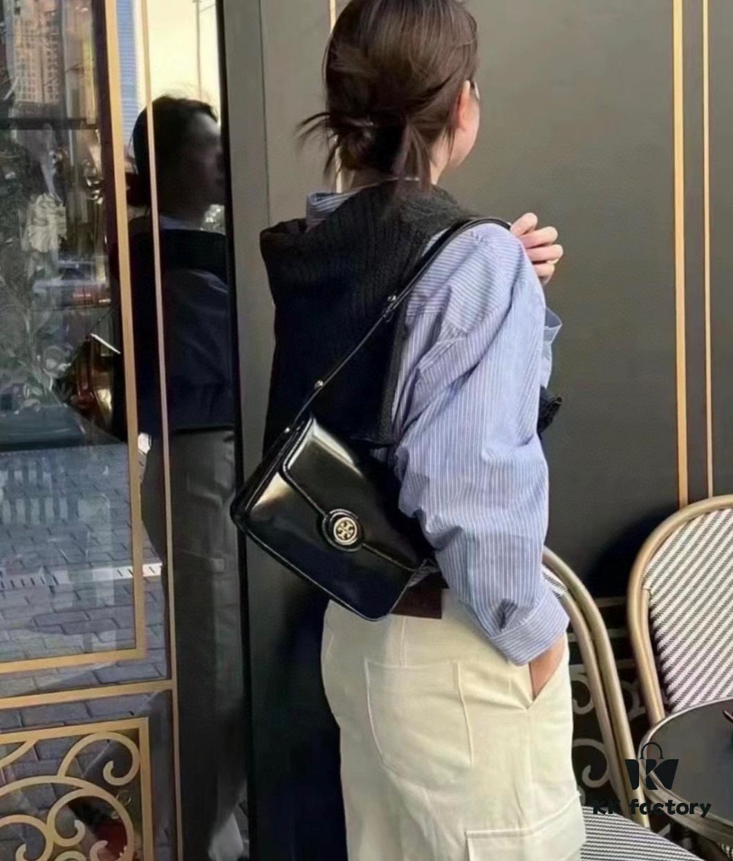 New Arrival TORY BURCH Robinson Series Dual-Use Shoulder Bag – Spazzolato Shiny Patent Leather Messenger Bag