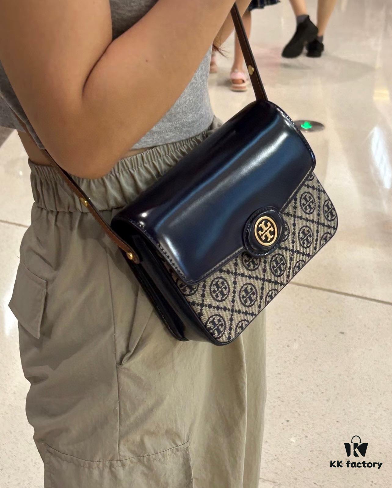 New Arrival Tory Burch Robinson Series Dual-Use Shoulder Bag – Spazzolato Shiny Patent Leather Messenger Bag with Refined Edging