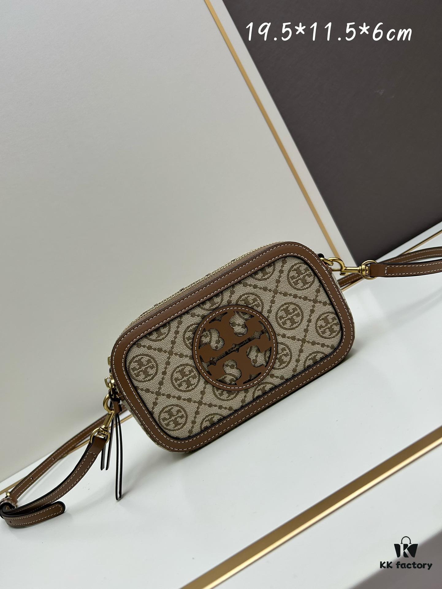 Original Quality [New Item with Attention to Detail] TORY BURCH 2024 Lunar New Year New Camera Bag, (Includes Hang Tag, Sticker, Logo Label, Plastic Bag, and Brand Copy Paper) Miller Signature Print Camera Bag with Double Zippers, Dimensions: 19.5 x 11.5 x 6 cm