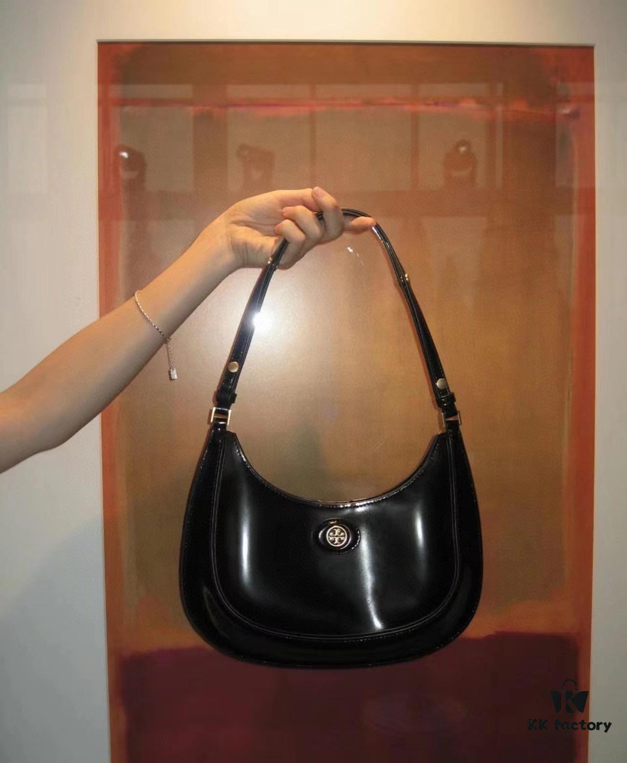 Original Quality [Full Leather Series, New Arrival with Attention to Details] TORY BURCH Robinson New Crescent Underarm Bag Made from Premium Leather